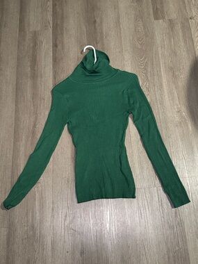 Slim Ribbed Turtleneck Sweater in Emerald Green